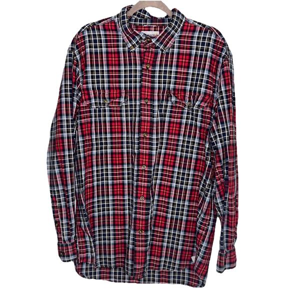 Carhartt Shirt Mens Sz Large Red & Black Plaid Long Sleeve Button Down Cotton - Picture 2 of 8